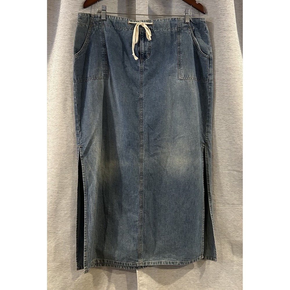 Carolina Blues Denim Maxi‎ Skirt Size 18 Side slit Long Blue Stretch Jean Skirt